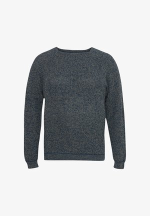 Maglione lavorato a maglia di colore blu scuro con un motivo testurizzato, scollatura rotonda e polsini e orlo a coste. Tessuto morbido per il massimo comfort.