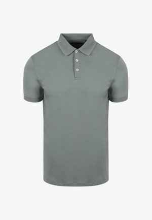 Korte mouw polo shirt in gedempt groen, gemaakt van katoen. Heeft een klassieke kraag, een drievoudige knoopsluiting en ribgebreide mouwboorden.