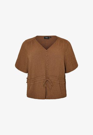 Zizzi, BLUSE MIT STRUKTUR UND TAILLENBINDUNG - Bluse - braun