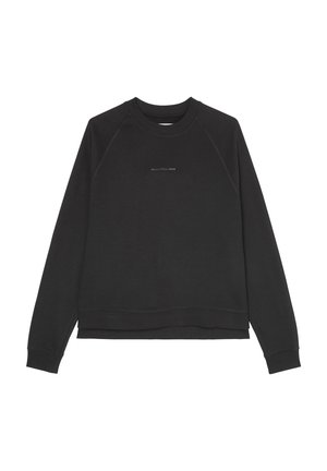 Sort langærmet sweatshirt med rund halsudskæring, ribkanter ved manchetter og kant, med lille "Marc O'Polo Denim" tekst centreret på brystet.