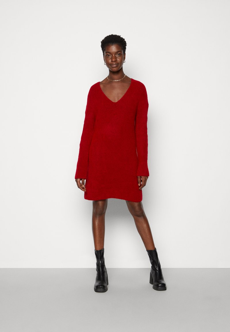 Anna Field V AUSSCHNITT RIPP MINI STRICKKLEID Jumper dress red