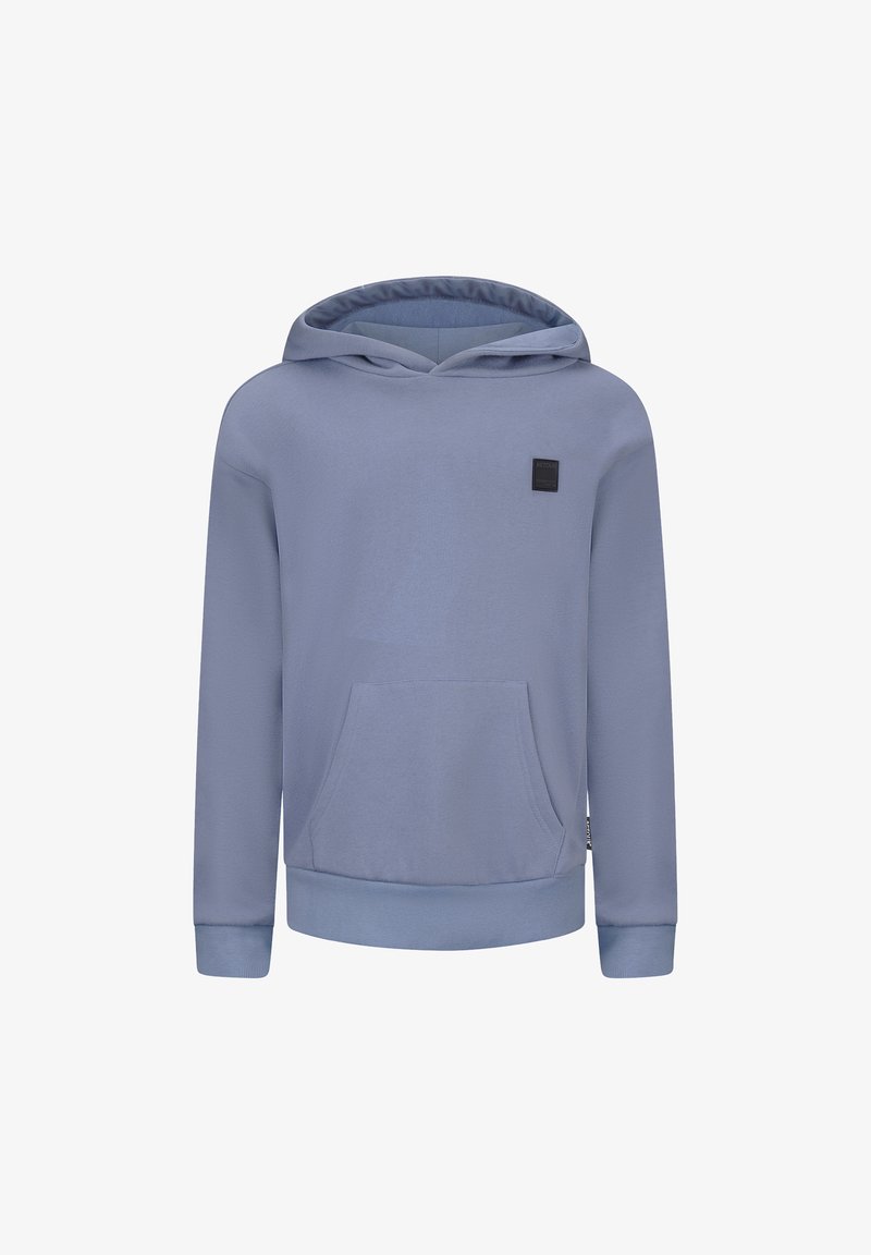 Lichtblauwe hoodie gemaakt van een zachte katoenmix. Heeft een voorzak, capuchon met trekkoord, ribgebreide manchetten en zoom, met een klein logopatch.