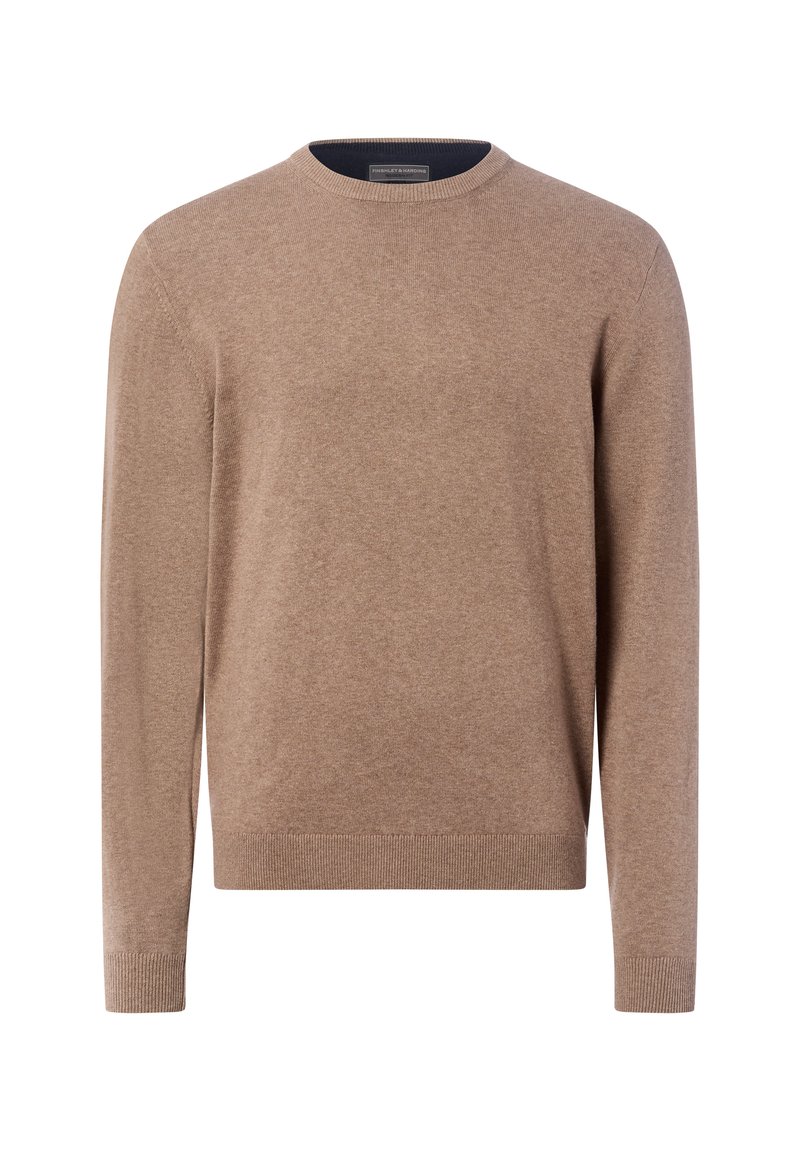 Ronde hals, lange mouwen trui gemaakt van zacht beige stof met een gladde textuur. Beschikt over geribbelde boorden en zoom voor een aansluitende silhouet.