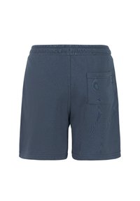 Donkerblauwe zwembroek voor heren met elastische tailleband en een vierkante achterzak aan de rechterkant.