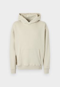 Μπεζ φούτερ με κουκούλα φτιαγμένο από μαλακό ύφασμα. Διαθέτει μπροστινή τσέπη καγκουρό και ριμπ μανσέτες και τελείωμα. Απλός, χαλαρός σχεδιασμός.