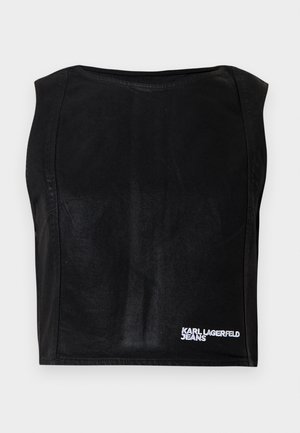 Fekete ujjatlan, rövid felső hajónyakú kivitelben, jobb alsó sarkában fehér "KARL LAGERFELD JEANS" logóval.