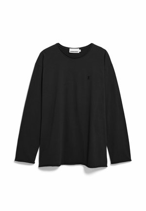 Zwart T-shirt met lange mouwen en ronde hals, met een klein geborduurd logo op de linkerborst en een merklabletje aan de binnenkant van de kraag.