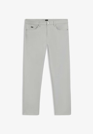 Lichtgrijze jeans met een rechte snit, gemaakt van denim, voorzien van een knoopsluiting en ontwerp met vijf zakken. Soepele textuur, geen zichtbare patronen.