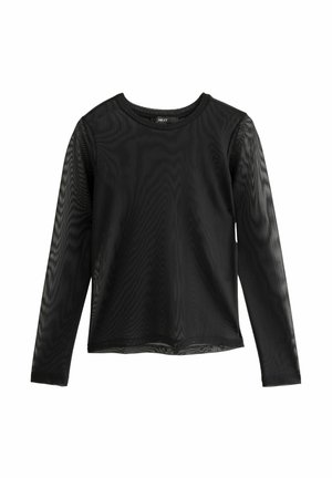 Zwarte lange mouwen shirt van doorzichtig mesh stof, met een ronde halslijn en een iets losse pasvorm, met gestikte naden en een rechte zoom.