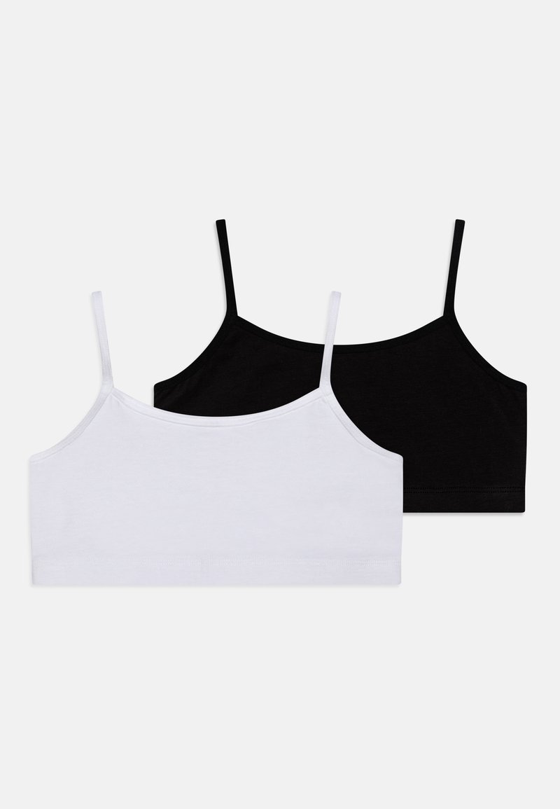 To bralettere: en hvit og en svart, laget av myk bomull, med justerbare tynne stropper og et enkelt, sømløst design.