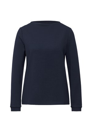 Navyblauwe langarmshirt van katoen, met een ronde halslijn en aansluitende manchetten. Fijne textuur met een eenvoudig ontwerp.