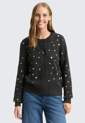 WITH EMBROIDERY - Cardigan - grey white dots and hearts