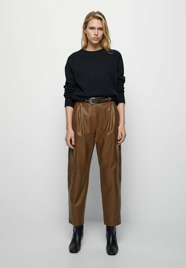 Massimo Dutti Pantalon en cuir - nude 