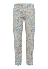 Lichtbeige broek met blauw bloemenpatroon, met een slim ontwerp, klassieke pasvorm en standaard tailleband met knoop- en ritsluiting.
