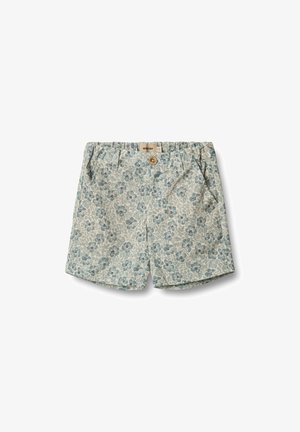 Šviesiai mėlynos ir kremų spalvos gėlių šortai su mygtukų užsegimu ir elastingu juosmeniu. Turintys dvi šonines kišenes ir minkštą medvilnės audinį.