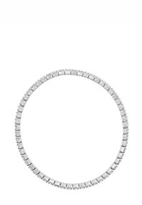 Collana d'argento con pietre a taglio quadrato disposte in un motivo simmetrico, che mette in risalto una finitura liscia e lucida con spaziatura uniforme.