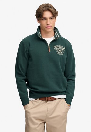 Superdry & Co, SUPERDRY GOTHIC VARSITY HALF ZIP SWEATSHIRT.. - Sweatshirt - enamel green