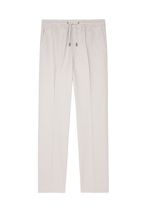 Lichtbeige drawstring broek met elastische tailleband en zijzakken, rechte pijp pasvorm, casual stijl.