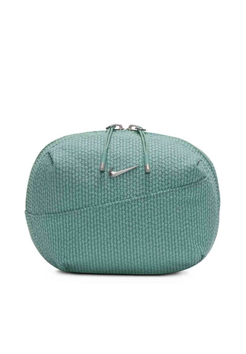 Mint green rectangular pouch made of textured material, featuring a zip closure with silver hardware and a small Nike logo.