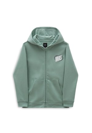 Jasnozielona bluza z pełnym zamkiem, przednimi kieszeniami i logo Vans "Off The Wall" na lewej piersi, z kapturem i długimi rękawami.