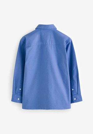 Chemise bleue à manches longues en coton. Dotée d'un col classique, de poignets boutonnés et d'une coupe droite avec une texture lisse.