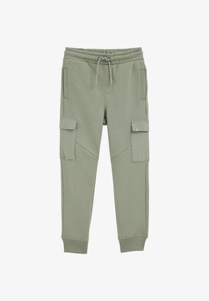 Ljusgröna sweatpants i mjukt tyg, med två sidofickor och två cargofickor, elastisk midja med dragsko, ribbade muddar.