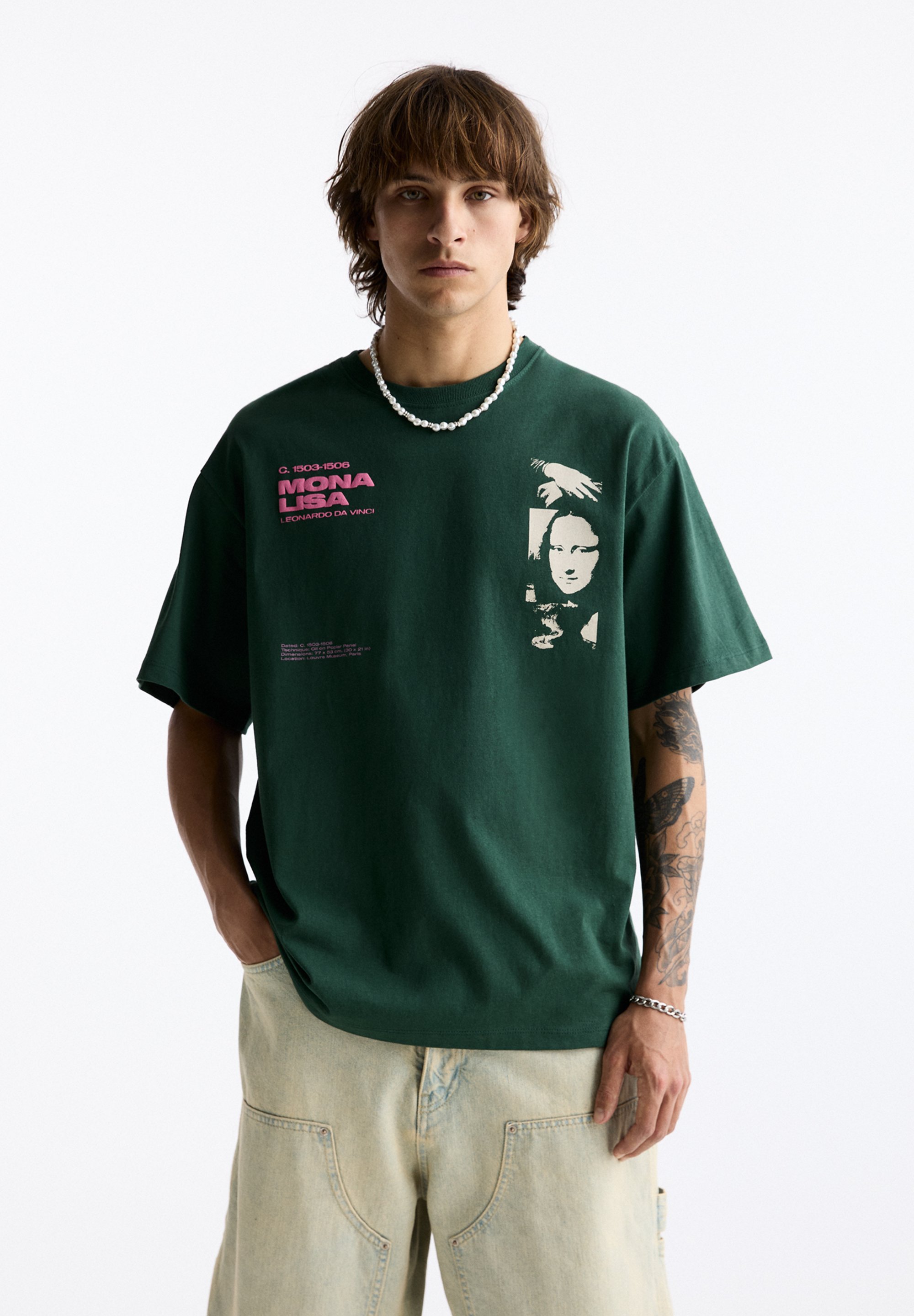 PULL&BEAR MONA LISA - T-Shirt print - dark green/dunkelgrün  