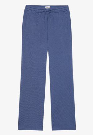 Pantaloni albaștri, cu o croială relaxată, dintr-un material moale și ușor, cu un elastic în talie și șnur de ajustare, având buzunare laterale și un design cu picioare drepte.