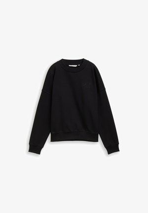 Czarna bluza z długimi rękawami, okrągłym dekoltem i prążkowanymi ściągaczami. Posiada tonowaną haftowaną logo na piersi oraz luźny krój.