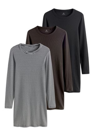 REGULAR FIT - 3 PACK LONGSLEEVE MINI - Vestito di maglina - black/brown stripe