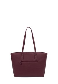 Borsa a spalla bordeaux realizzata in materiale testurizzato, con due manici, una tasca con zip sul davanti e una forma rettangolare strutturata.