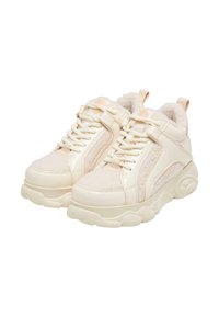 Chunky Sneaker in Off-White mit einer Kombination aus glattem Leder und weichem Stoff. Mit Schnürsenkeln, gepolstertem Schaftrand und strukturiertem Sohlen.