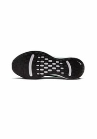 Suola di scarpa in gomma nera con motivi circolari, dettagli bianchi e un design del battistrada distintivo; costruzione leggera e flessibile.