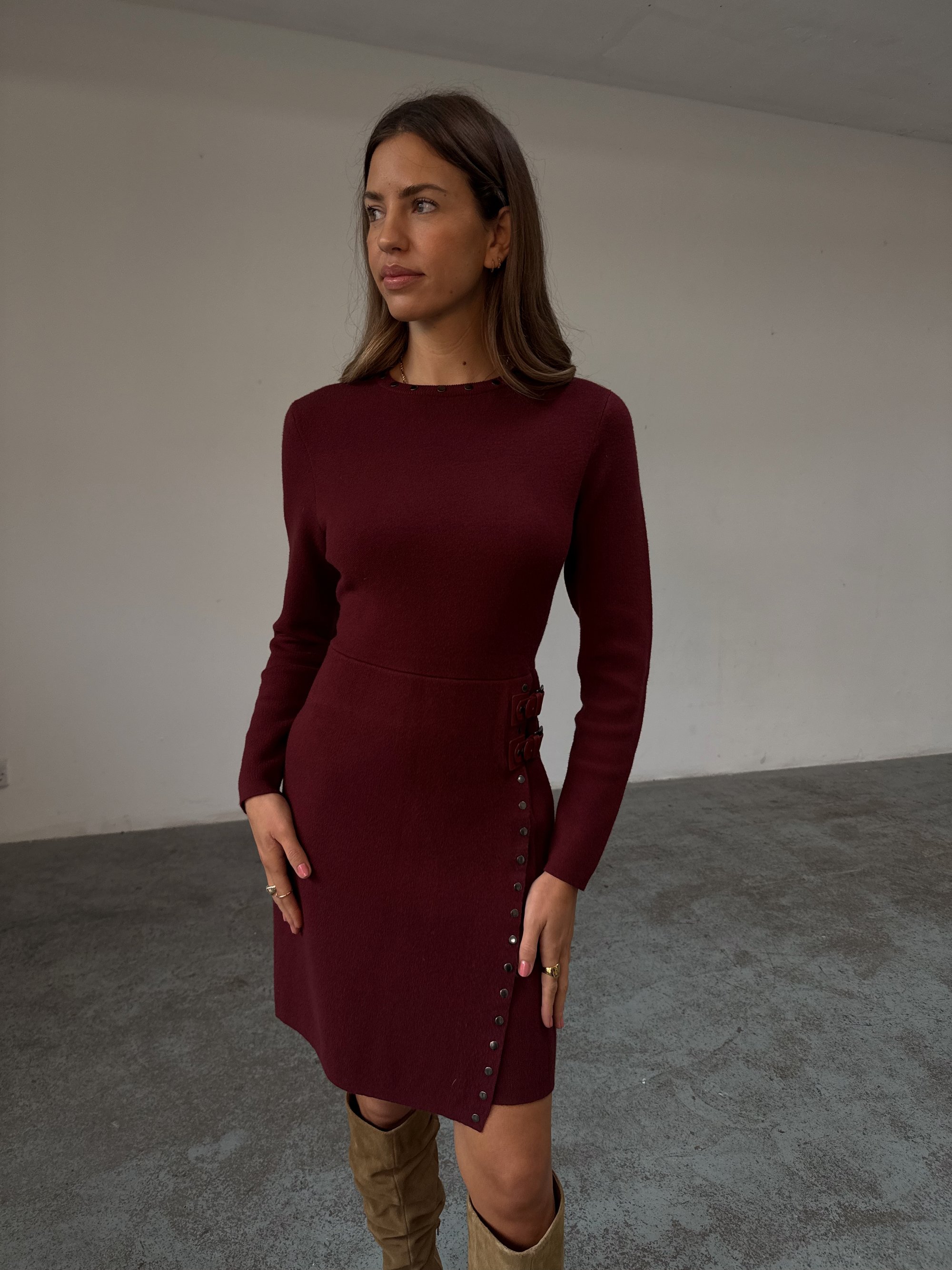 burgundy jumper dress uk Plum Detail Knitted Relaxed Jumper Dress main image 1