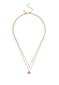 Collier superpos é ton or avec deux chaînes fines, muni d'un pendentif nœud rose et d'une fermeture à boucle avec longueur ajustable.