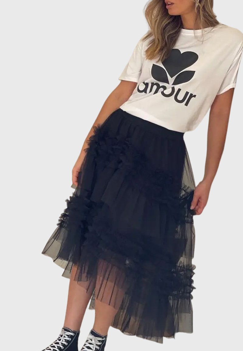 Jupe Trapèze Femme XKBHYD – En Tulle, Motif Décoratif, Mi-mollet – Rouge Vin – Parfaite Pour été, Soirée, Bureau