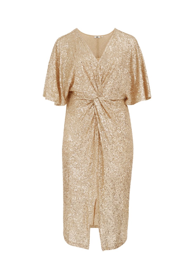 slim fit dress slacks Rose Gold and Beige Sequin Short Dress with Long Sleeves main image 1