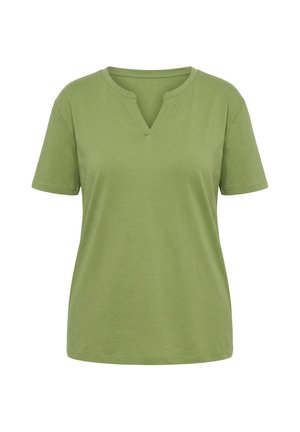 Ulla Popken, SPLIT NECK SHORT SLEEVE TEE - T-shirt basic - grass green