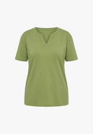 Ulla Popken, SPLIT NECK SHORT SLEEVE TEE - T-paita - grass green