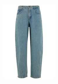 Lyseblå denimbukser med løs passform, fem lommer og rett ben-design. Har en klassisk glidelås og knappelukking.