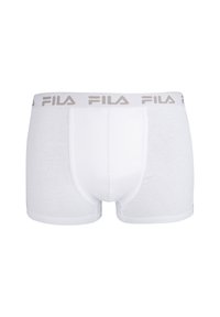 Boxer in cotone bianco con logo Fila sull'elastico. Caratterizzati da una texture liscia, design aderente e copertura corta delle gambe.
