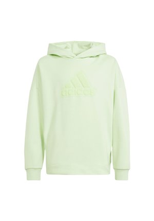 Felpa verde chiaro realizzata in tessuto morbido, con una vestibilità comoda, polsini a costine e un logo Adidas testurizzato sulla parte anteriore.