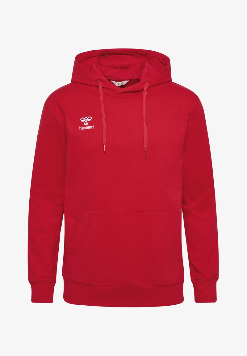 Felpa rossa con cappuccio a marsupio, cappuccio con cordino e logo bianco sul petto. Realizzata in tessuto morbido, con polsini e orlo a costine.