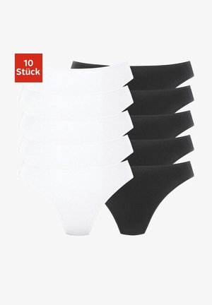 Verpakking van 10 katoenen slips, vijf wit en vijf zwart. Kenmerkt een gladde, elastische tailleband en een klassieke slipvorm met minimale details.
