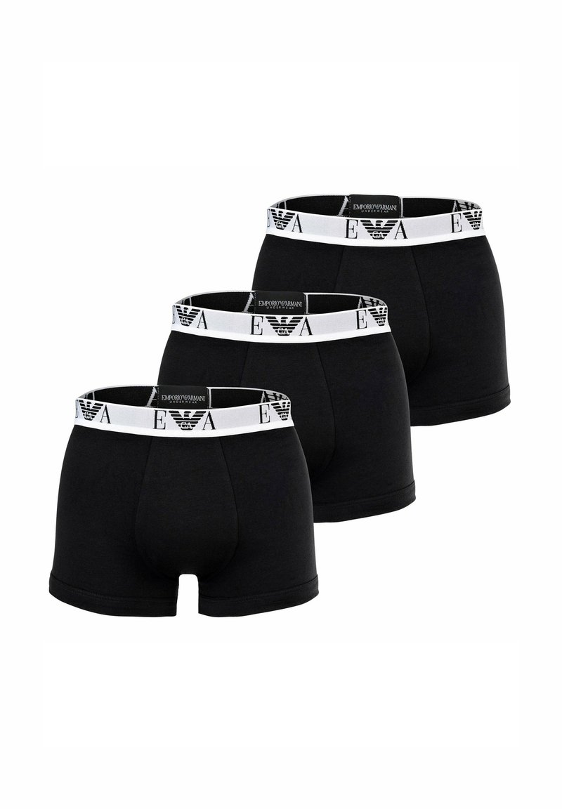 Confezione da tre boxer neri con fascia elastica bianca in vita con il logo Emporio Armani. Tessuto morbido e elasticizzato in cotone.