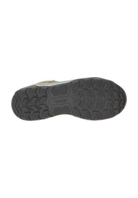 Shoe sole featuring a textured black rubber with a distinct tread pattern for grip and traction, designed for durability and outdoor activities.
