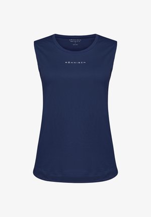 Top atlético sin mangas de color azul marino, confeccionado con una tela ligera y suave, con un escote redondeado y un logotipo sutil en el pecho.