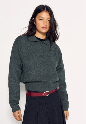 Bershka, POLO COLLAR JUMPER WITH STRIPED DETAIL - Pullover - grey