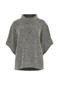 Suéter de punto en blanco y negro con cuello alto, mangas cortas, ajuste holgado y un patrón texturizado en toda su superficie.