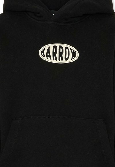 Felpa nera con cappuccio caratterizzata da un grande logo ovale crema con la scritta "BARROW" in grassetto nero. Include una tasca frontale e un cappuccio regolabile con cordino.